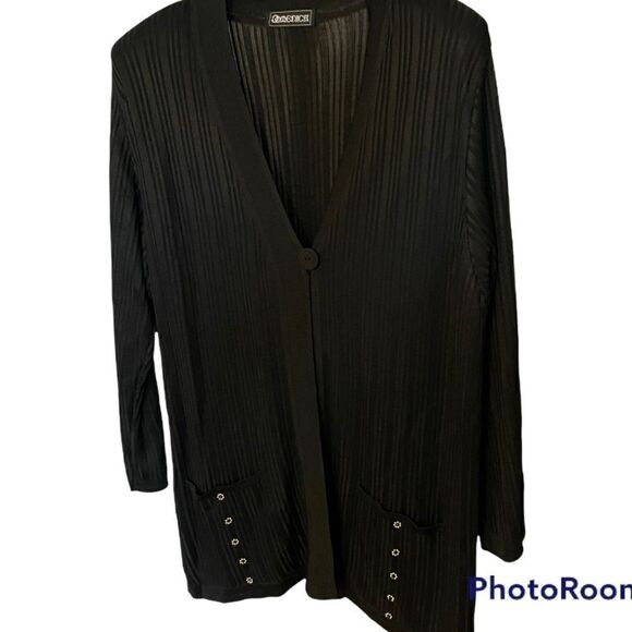 Vintage Dominica Black Cardigan Sweater, Size X Large - Picture 1 of 5